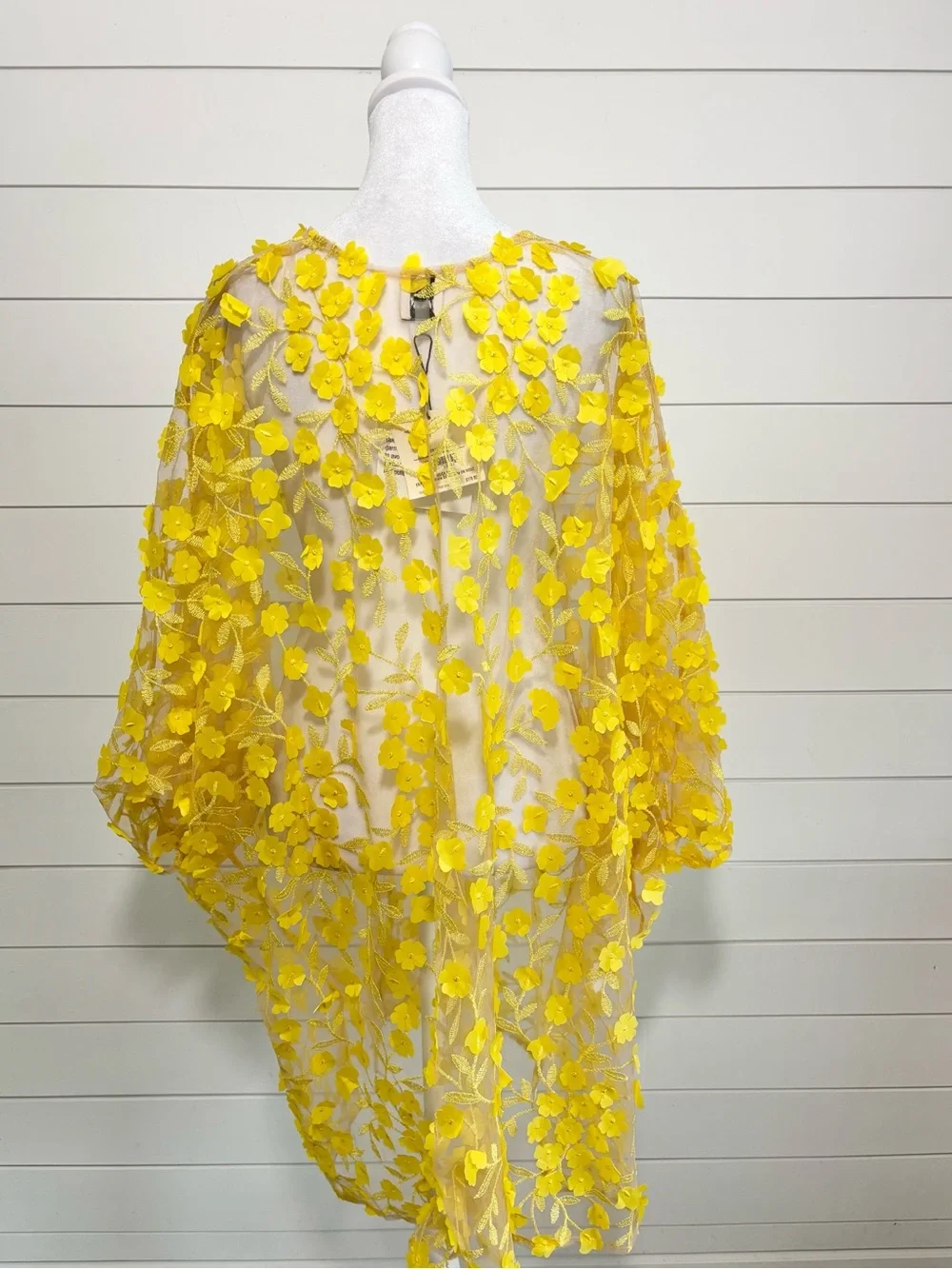 Anne Klein Yellow 3D Floral Sheer Kimono  OS